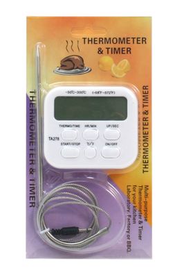 Цифровий термометр з таймером та сигналізатором з виносним датчиком до 300 градусів (нержавійка)